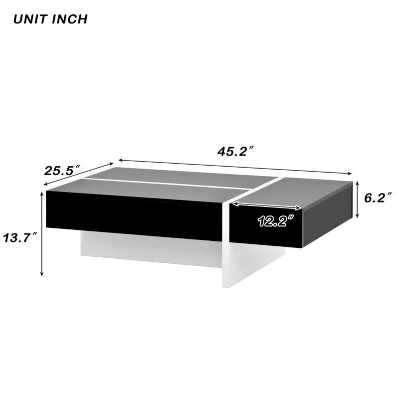 Contemporary Rectangular Coffee Table for Living Room - High Gloss Finish Cocktail Table, Ideal Centerpiece for Sofas 12
