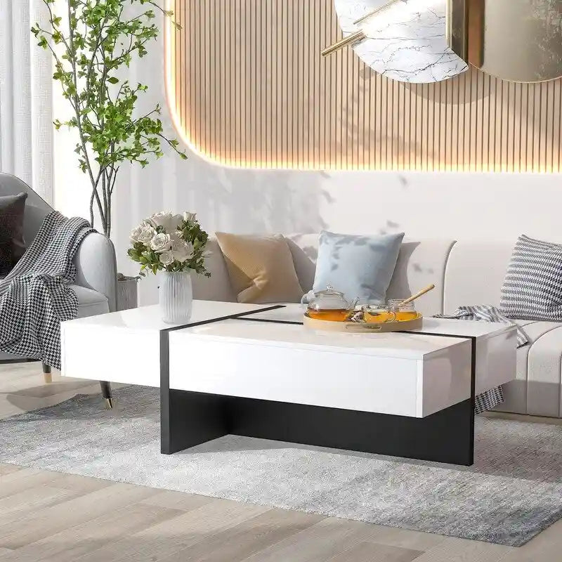 Contemporary Rectangular Coffee Table for Living Room - High Gloss Finish Cocktail Table, Ideal Centerpiece for Sofas 13