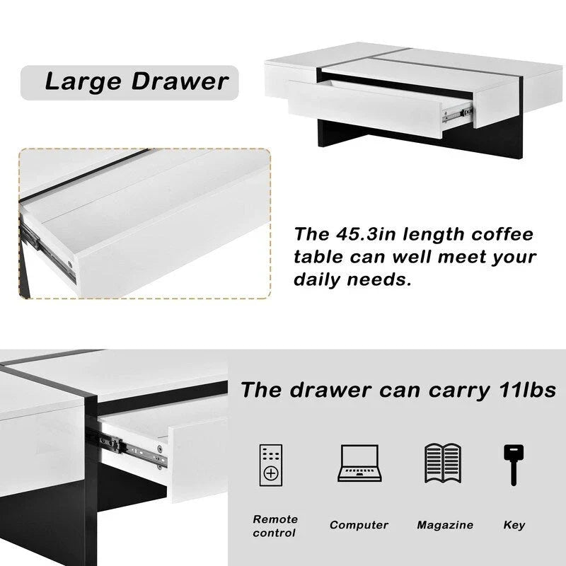 Contemporary Rectangular Coffee Table for Living Room - High Gloss Finish Cocktail Table, Ideal Centerpiece for Sofas 19