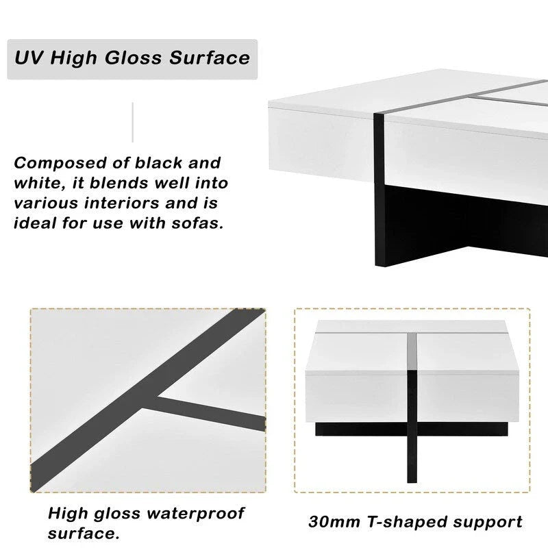 Contemporary Rectangular Coffee Table for Living Room - High Gloss Finish Cocktail Table, Ideal Centerpiece for Sofas 20