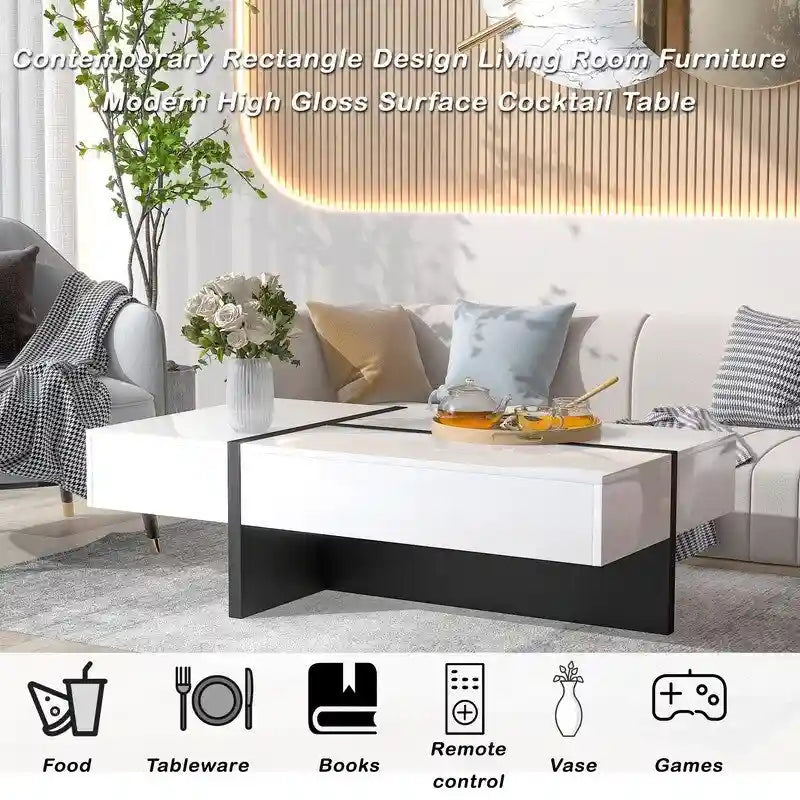 Contemporary Rectangular Coffee Table for Living Room - High Gloss Finish Cocktail Table, Ideal Centerpiece for Sofas 21