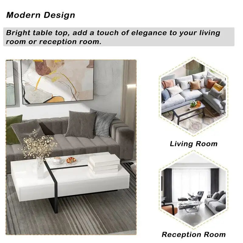 Contemporary Rectangular Coffee Table for Living Room - High Gloss Finish Cocktail Table, Ideal Centerpiece for Sofas 22