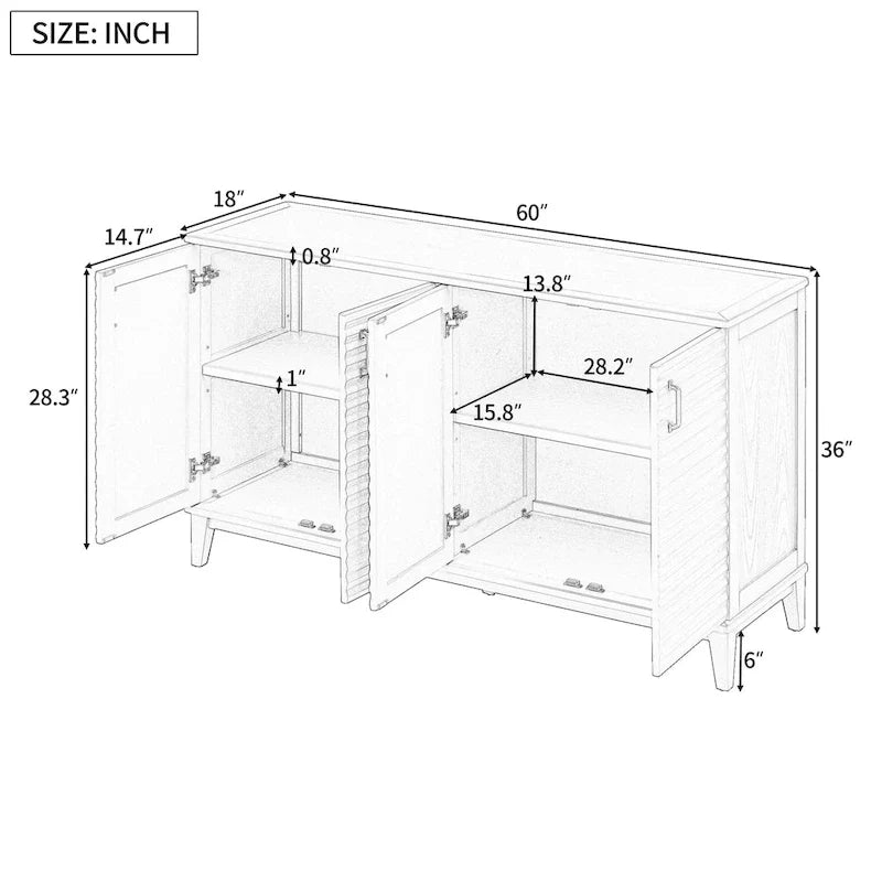 Large 4-Door Sideboard Buffet with Adjustable Shelves for Ample Storage 5