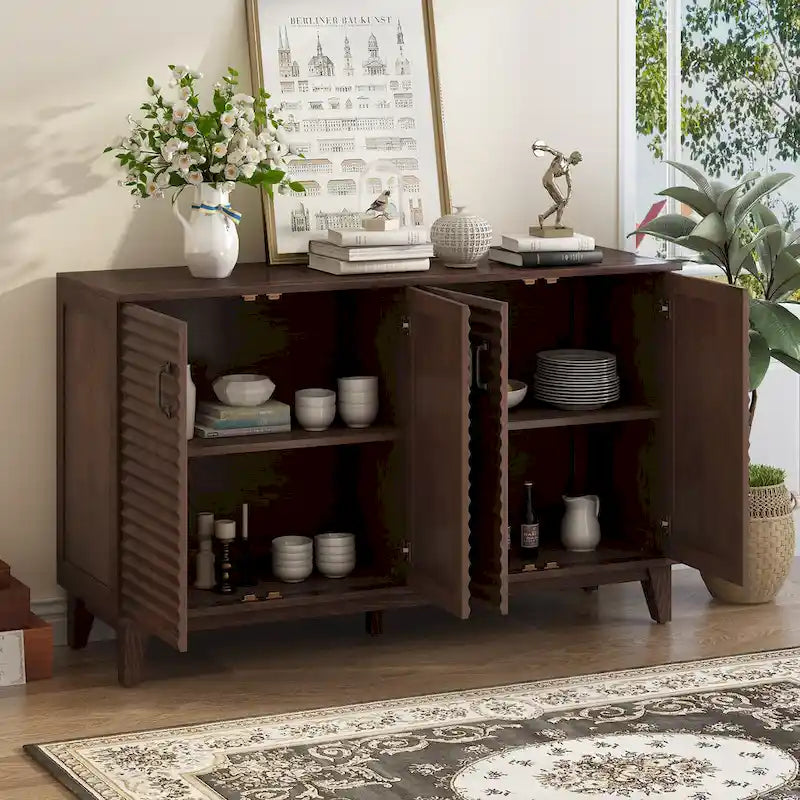 Large 4-Door Sideboard Buffet with Adjustable Shelves for Ample Storage 13