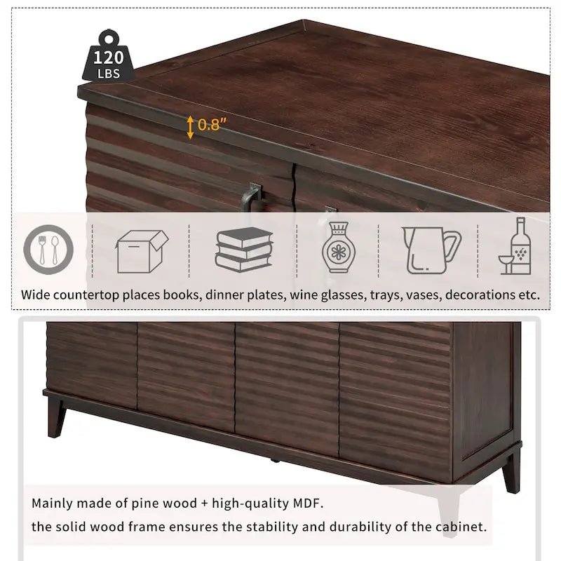 Large 4-Door Sideboard Buffet with Adjustable Shelves for Ample Storage 17
