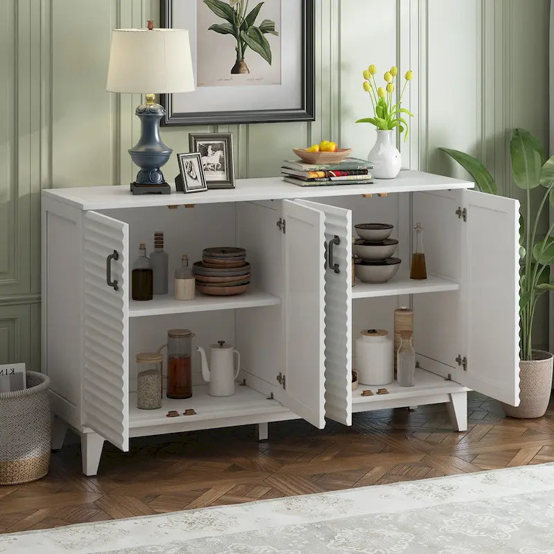 Large 4-Door Sideboard Buffet with Adjustable Shelves for Ample Storage 27