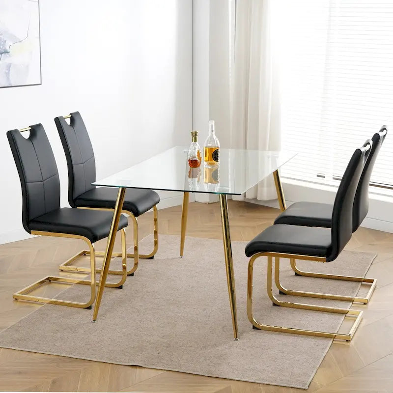 4-Piece Modern Faux Leather Dining Chair Set with Gold Metal Legs and Padded Seats 28