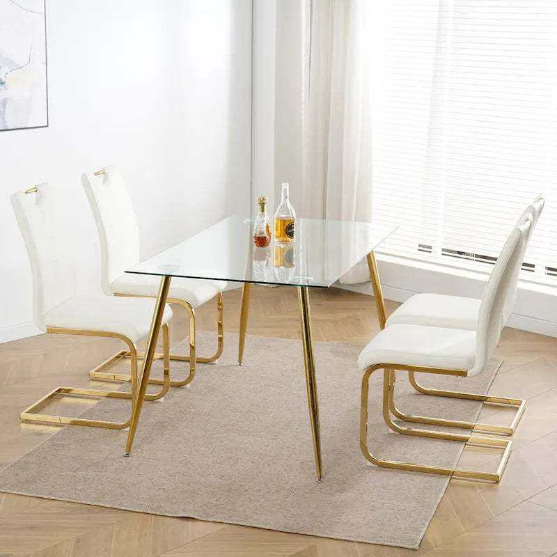 4-Piece Modern Faux Leather Dining Chair Set with Gold Metal Legs and Padded Seats 1