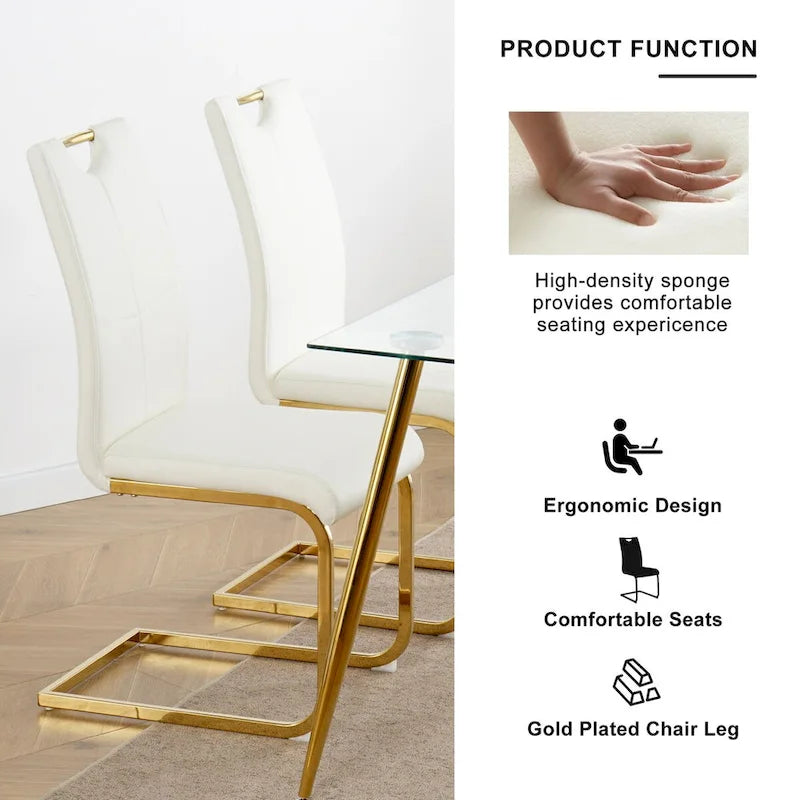 4-Piece Modern Faux Leather Dining Chair Set with Gold Metal Legs and Padded Seats 2