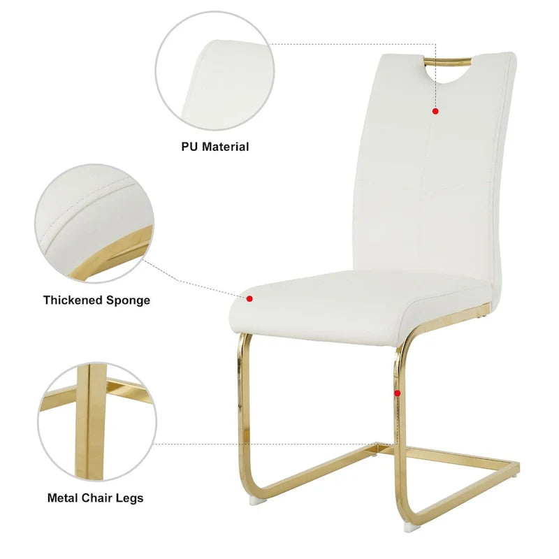 4-Piece Modern Faux Leather Dining Chair Set with Gold Metal Legs and Padded Seats 3