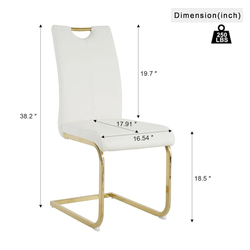 4-Piece Modern Faux Leather Dining Chair Set with Gold Metal Legs and Padded Seats 4