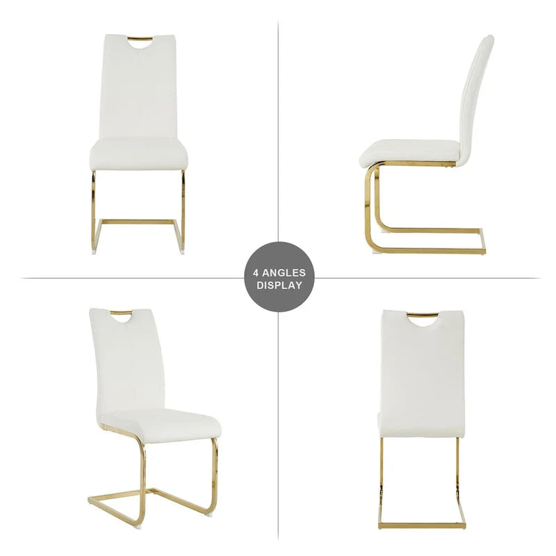 4-Piece Modern Faux Leather Dining Chair Set with Gold Metal Legs and Padded Seats 5