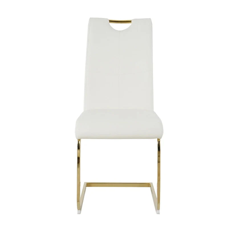 4-Piece Modern Faux Leather Dining Chair Set with Gold Metal Legs and Padded Seats 6