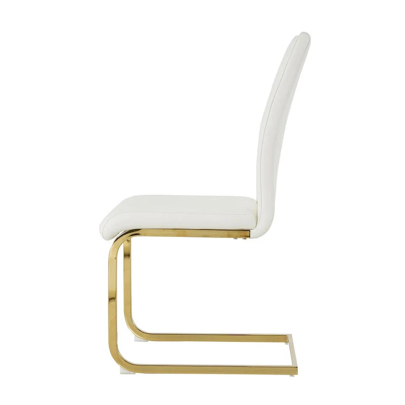 4-Piece Modern Faux Leather Dining Chair Set with Gold Metal Legs and Padded Seats 7