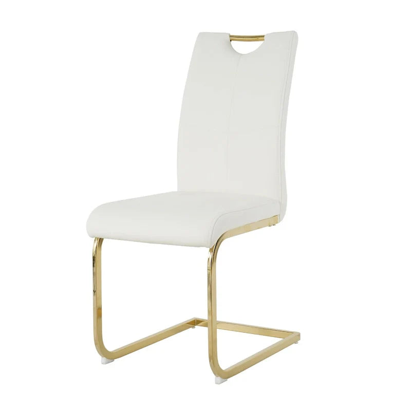 4-Piece Modern Faux Leather Dining Chair Set with Gold Metal Legs and Padded Seats 8