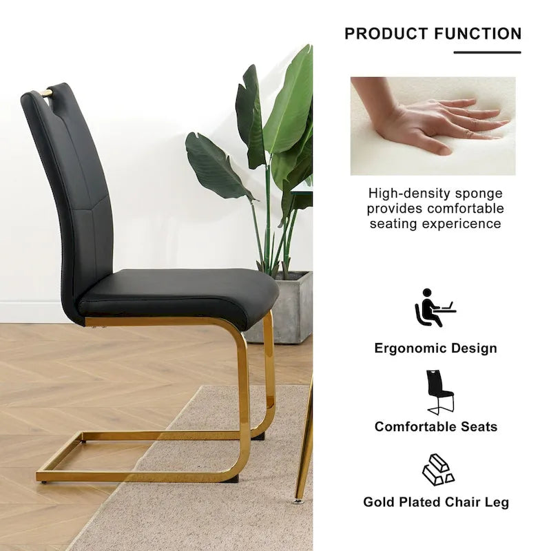 4-Piece Modern Faux Leather Dining Chair Set with Gold Metal Legs and Padded Seats 11