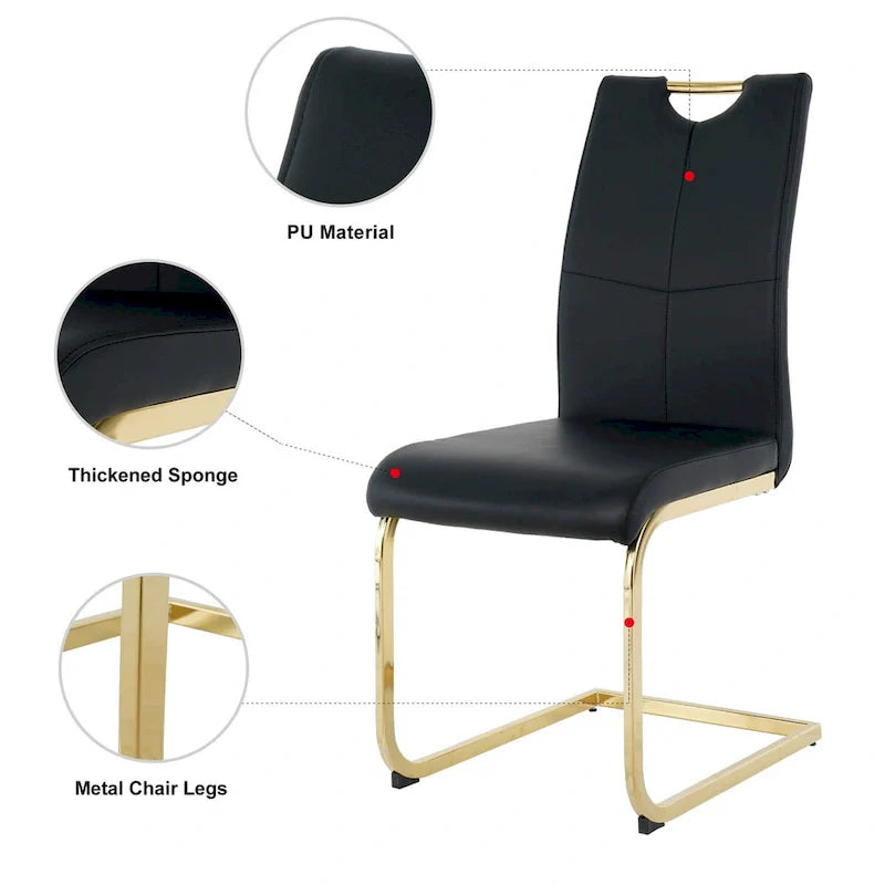 4-Piece Modern Faux Leather Dining Chair Set with Gold Metal Legs and Padded Seats 12
