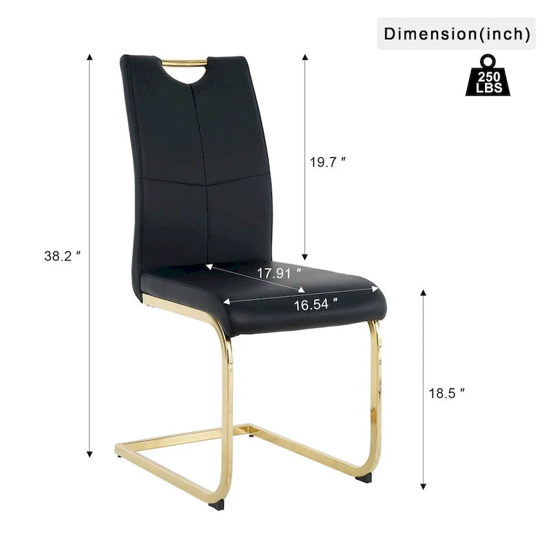4-Piece Modern Faux Leather Dining Chair Set with Gold Metal Legs and Padded Seats 13