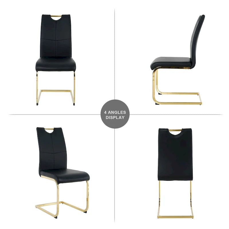 4-Piece Modern Faux Leather Dining Chair Set with Gold Metal Legs and Padded Seats 14