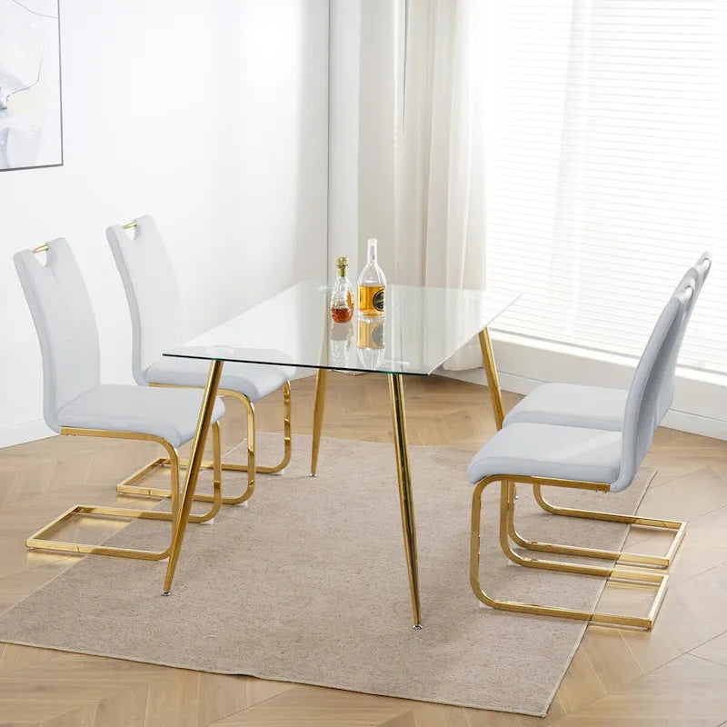 4-Piece Modern Faux Leather Dining Chair Set with Gold Metal Legs and Padded Seats 19