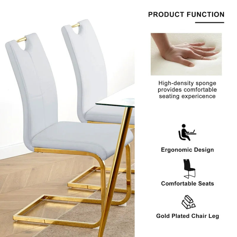 4-Piece Modern Faux Leather Dining Chair Set with Gold Metal Legs and Padded Seats 20