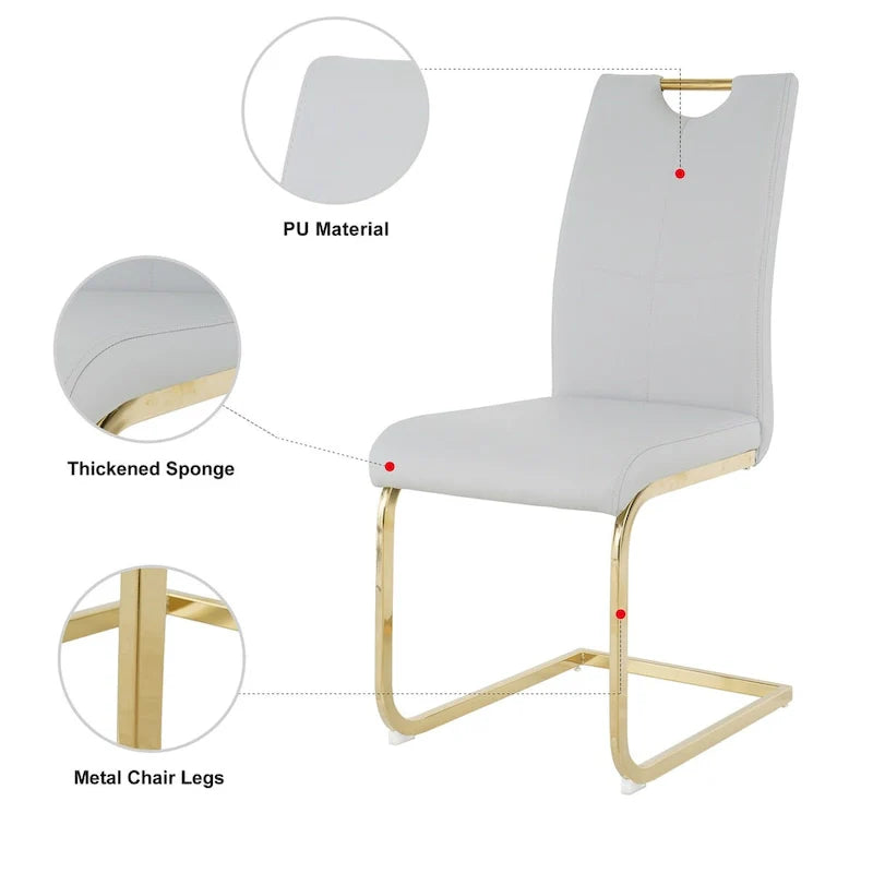 4-Piece Modern Faux Leather Dining Chair Set with Gold Metal Legs and Padded Seats 21