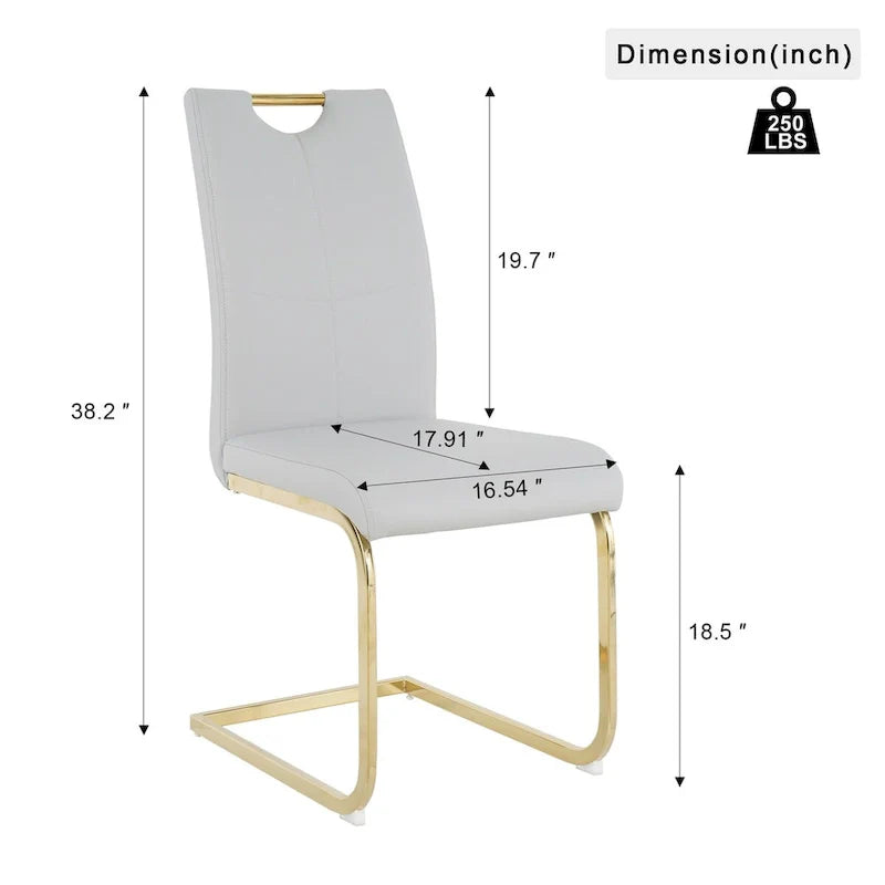 4-Piece Modern Faux Leather Dining Chair Set with Gold Metal Legs and Padded Seats 22