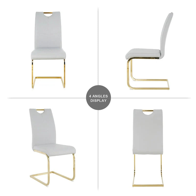 4-Piece Modern Faux Leather Dining Chair Set with Gold Metal Legs and Padded Seats 23