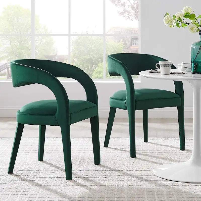Set of 2 Modern Velvet Dining Chairs Curved Back Upholstered Accent Chairs 34
