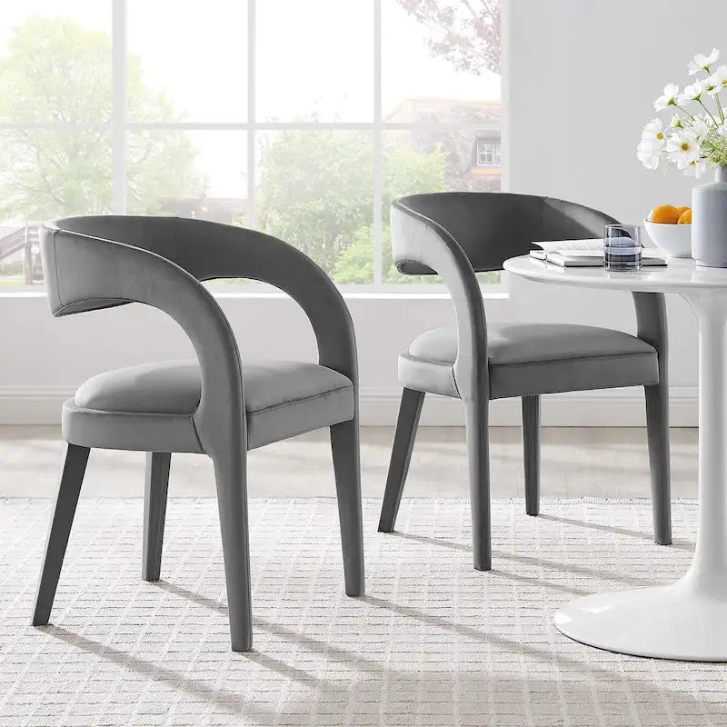 Set of 2 Modern Velvet Dining Chairs Curved Back Upholstered Accent Chairs 35