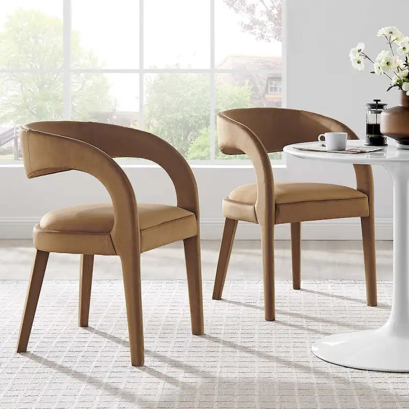 Set of 2 Modern Velvet Dining Chairs Curved Back Upholstered Accent Chairs