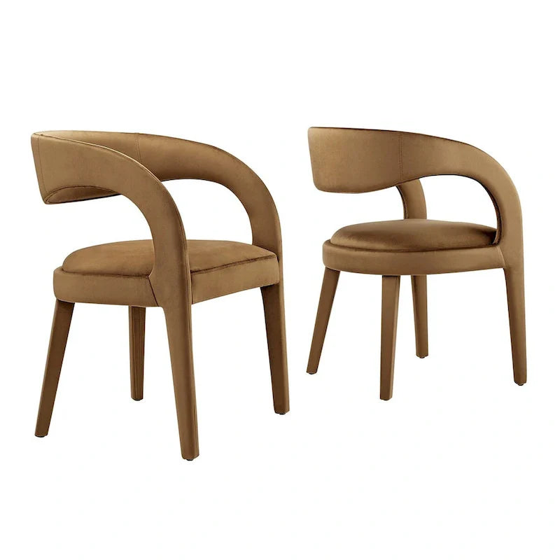 Set of 2 Modern Velvet Dining Chairs Curved Back Upholstered Accent Chairs