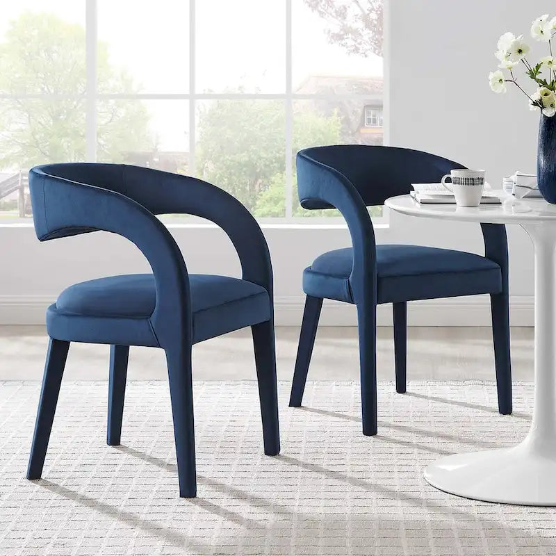 Set of 2 Modern Velvet Dining Chairs Curved Back Upholstered Accent Chairs 11