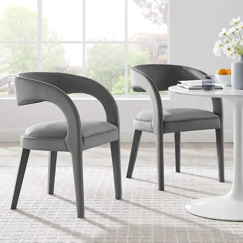 Set of 2 Modern Velvet Dining Chairs Curved Back Upholstered Accent Chairs 21