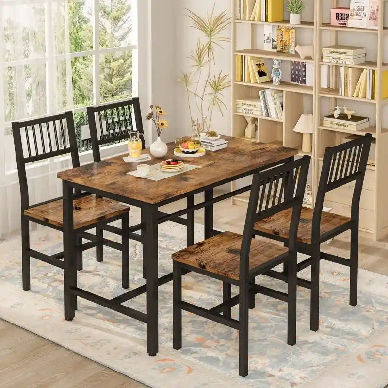 5-Piece Dining Set for 4: Metal Frame Table and Chairs for Kitchen and Breakfast Room 1