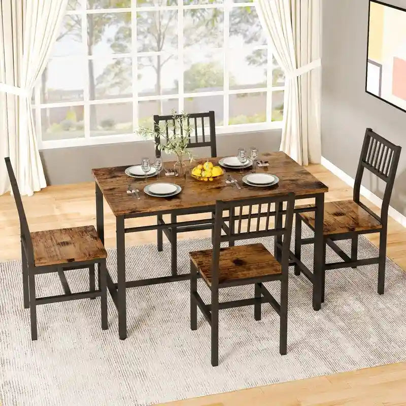5-Piece Dining Set for 4: Metal Frame Table and Chairs for Kitchen and Breakfast Room 2
