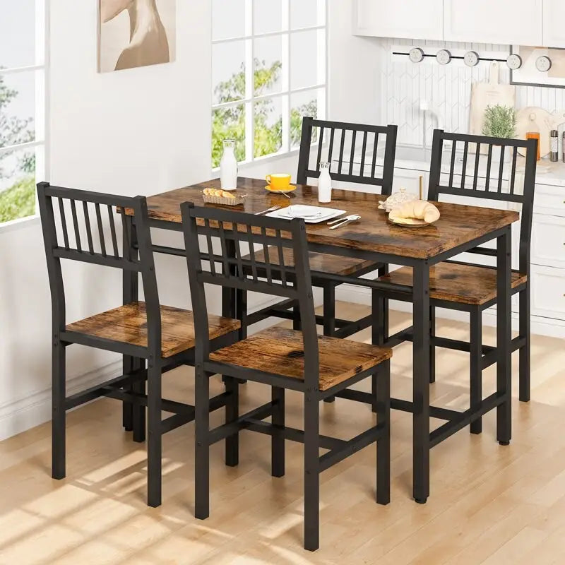 5-Piece Dining Set for 4: Metal Frame Table and Chairs for Kitchen and Breakfast Room 3