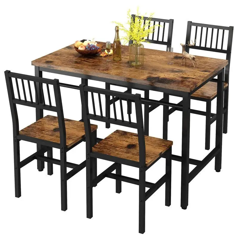 5-Piece Dining Set for 4: Metal Frame Table and Chairs for Kitchen and Breakfast Room 4