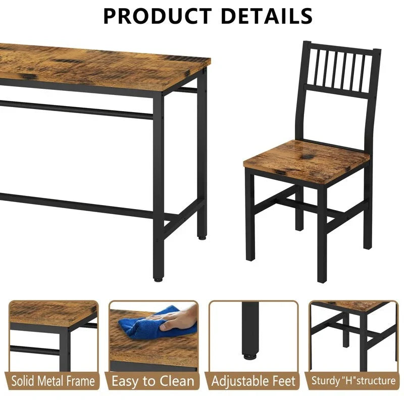 5-Piece Dining Set for 4: Metal Frame Table and Chairs for Kitchen and Breakfast Room 6