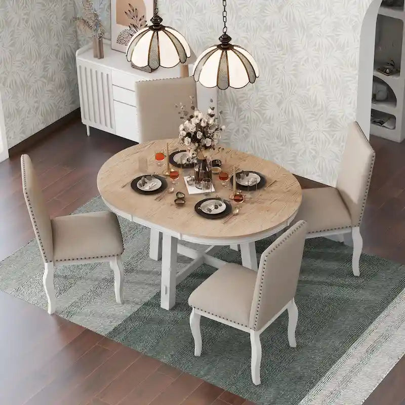 5-Piece Round Extendable Dining Set with Chairs 33