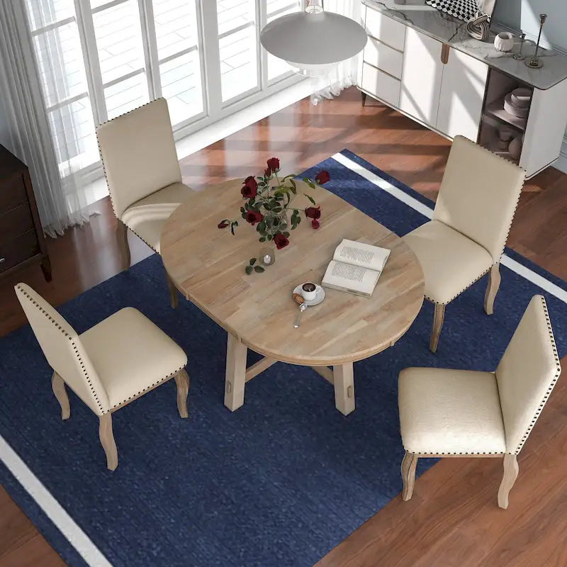 5-Piece Round Extendable Dining Set with Chairs 34