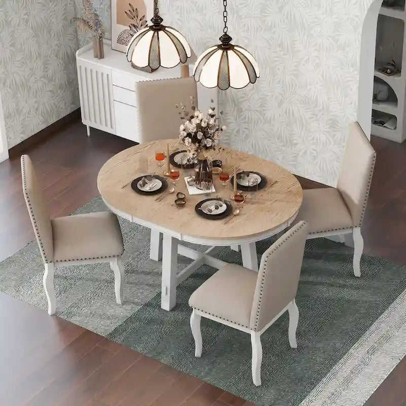 5-Piece Round Extendable Dining Set with Chairs 1