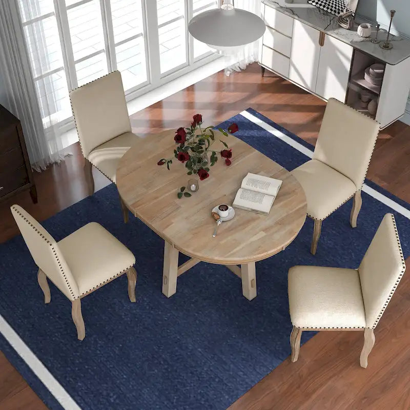 5-Piece Round Extendable Dining Set with Chairs 2