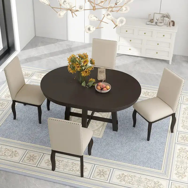 5-Piece Round Extendable Dining Set with Chairs 3