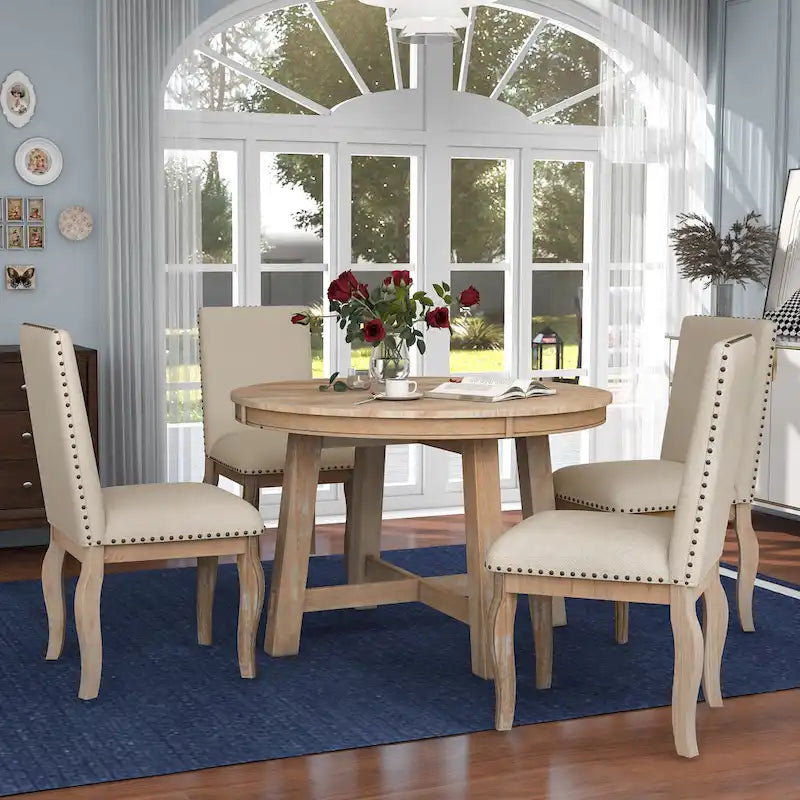 5-Piece Round Extendable Dining Set with Chairs 4
