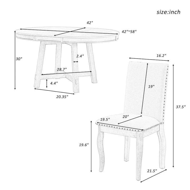 5-Piece Round Extendable Dining Set with Chairs 5