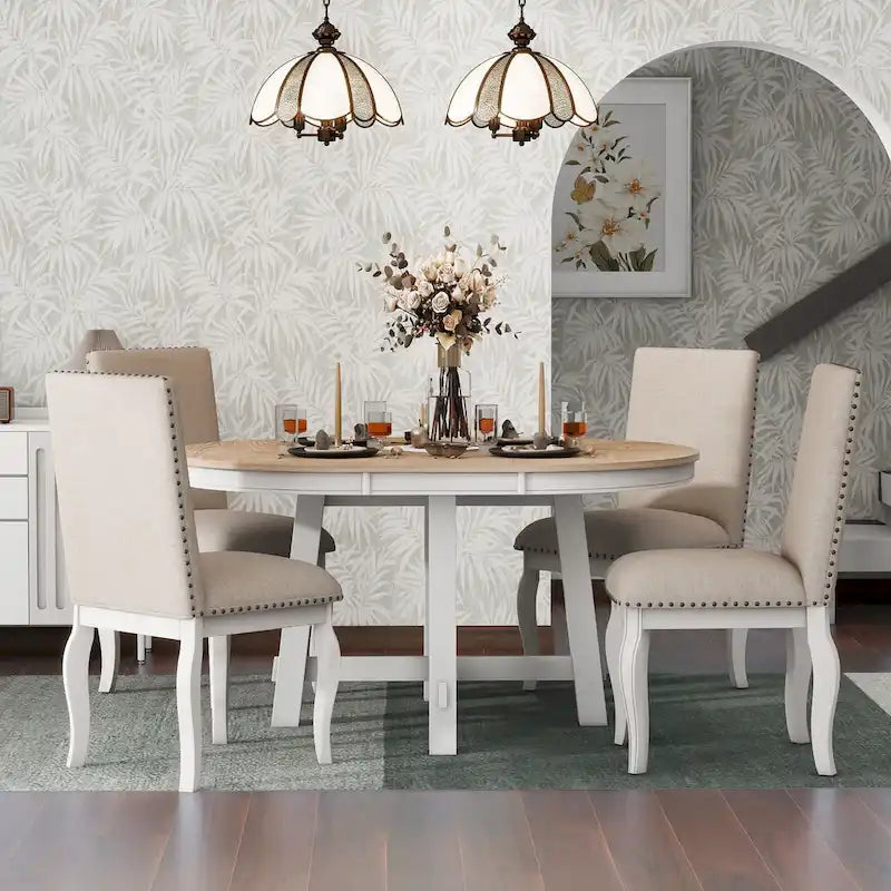 5-Piece Round Extendable Dining Set with Chairs 14