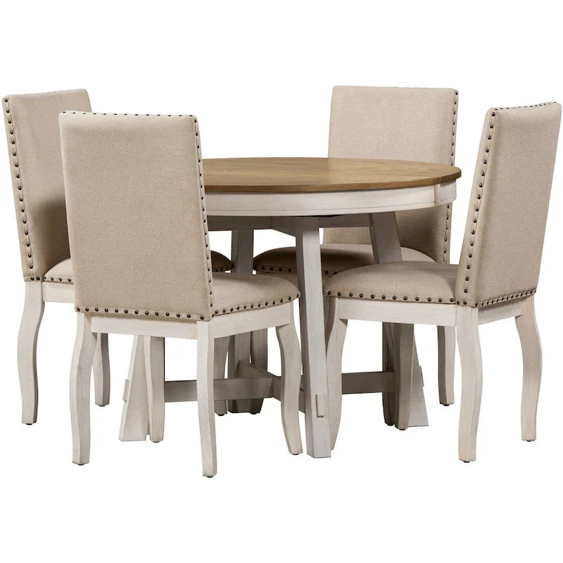 5-Piece Round Extendable Dining Set with Chairs 15