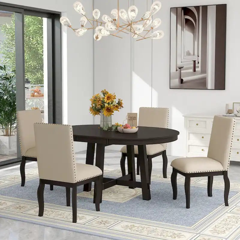 5-Piece Round Extendable Dining Set with Chairs 25