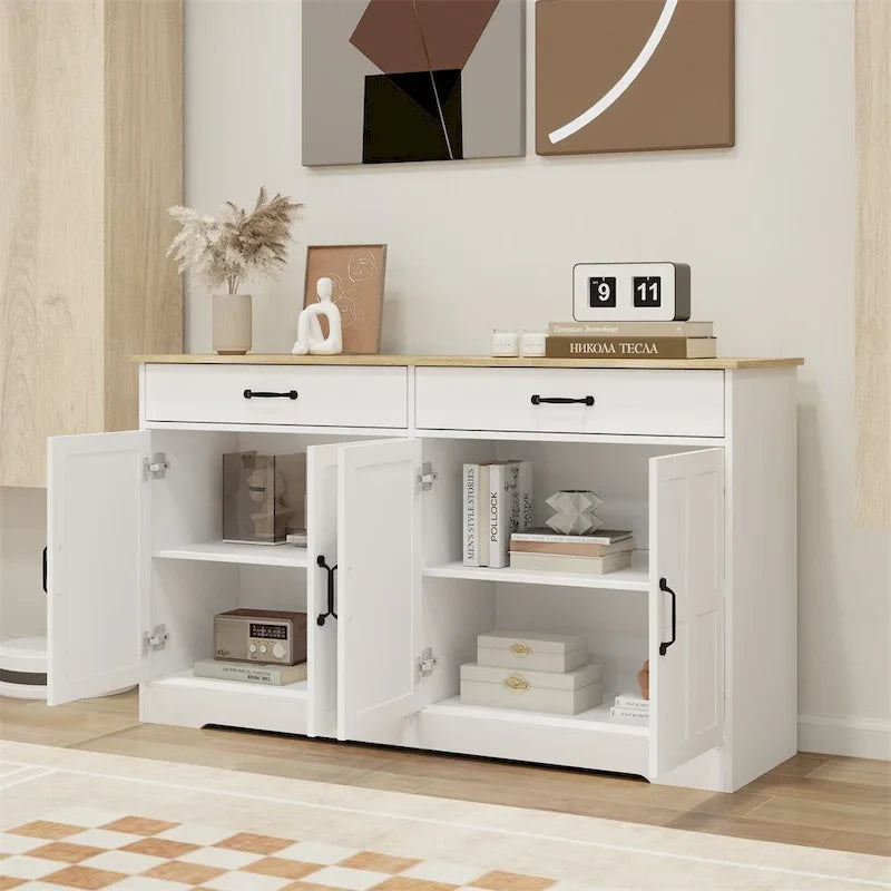 Rustic Farmhouse Sideboard Buffet Cabinet with 2 Drawers and 4 Doors for Storage 4
